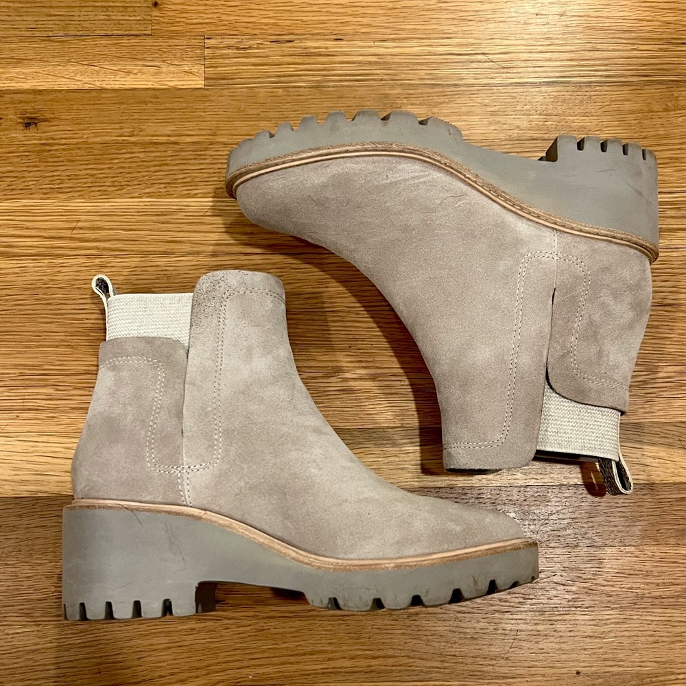 Dolce Vita Suede Chunky Platform Boot, Taupe, Size 6.5
